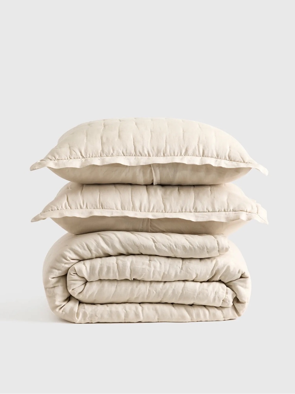 NEW QUINCE KING $234 European Linen Dream Quilt 3pc Set in sand